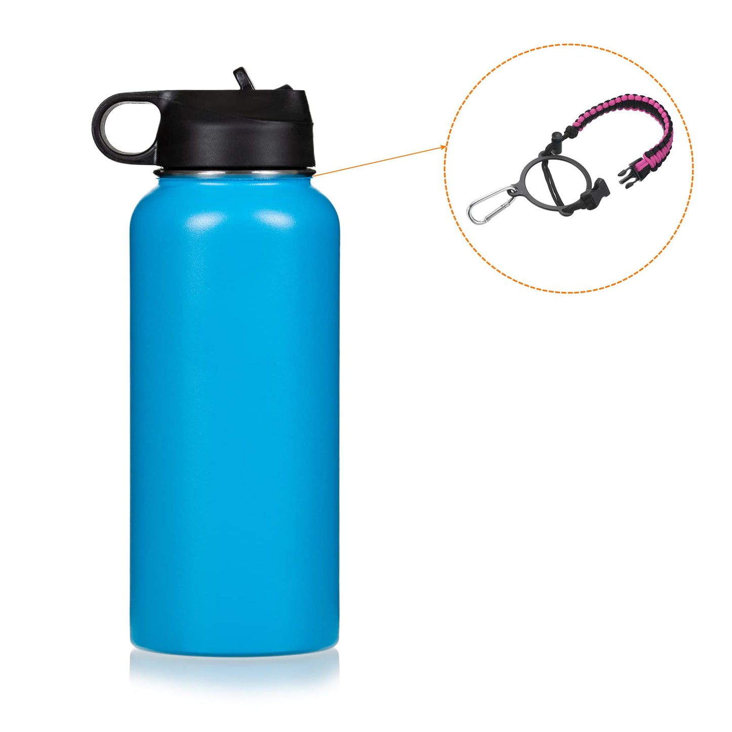 PATIKIL Water Bottle Holder, Paracord Handle Carrying Lanyard Strap Carrier with Ring for 12oz to 64oz Wide Mouth Bottles, Pink, Black