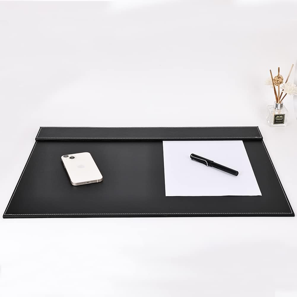 KINGFOM Ultra-Smooth PU Leather Desk Pad & Mat Office Desk Drawing & Writing Board A3/ A4 File Paper Clip Table Protector Mat on Top Large 24''x18'' (Black)