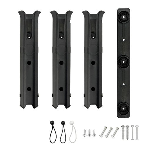BigTron Wall Mounted Fishing Rod Holders, 4 Tubes Rod Holder Side-Mount Slotted Style Rod Rack Lightweight Duty 4 Pole Assembly Rests for Boat Kayak Garage Storage Truck RH12, Black