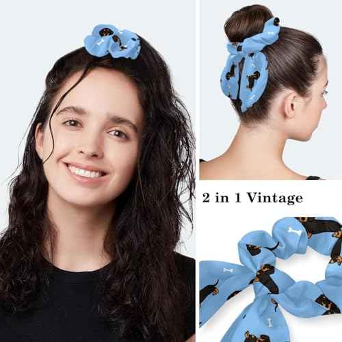 Animals Dogs Working Cap with Buttons, Adjustable Surgical Scrub Cap with Bow Hair Scrunchy