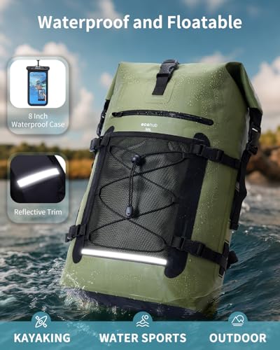 Ecohub Waterproof Backpack 30L Green Roll-Top Heavy Duty Dry Bag