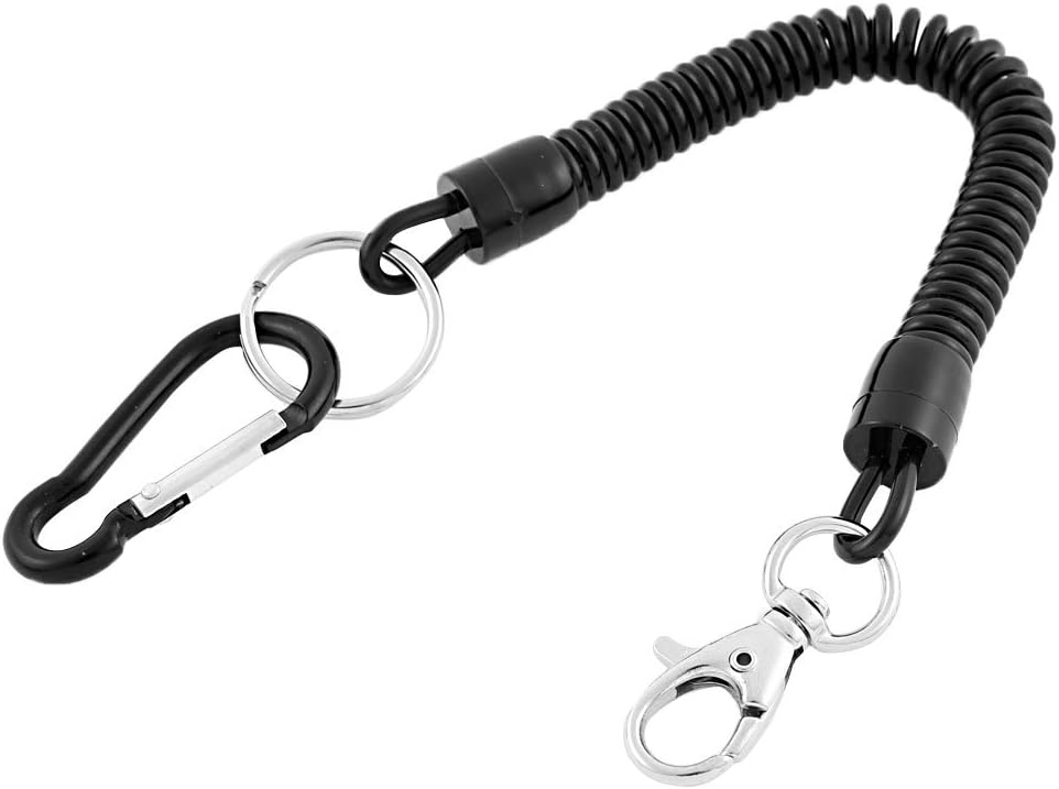 uxcell Spiral Fishing Lanyard, Retractable Safety Coiled Cord Lanyard with Lobster Clasp, Elastic Spring Coil Rope Strap Leash for Fishing, Climbing, Boating, Pliers Tool, 1 Pcs