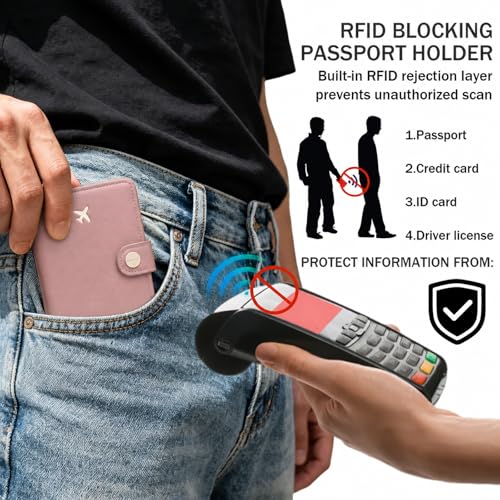 Travel RFID Passport Holder Wallet for Women and Men Dusty Pink