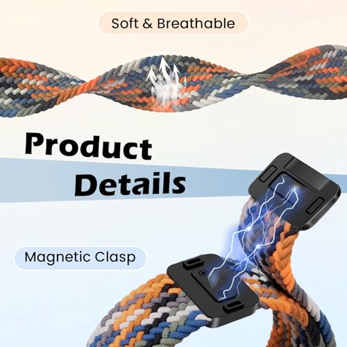 Elastic Soft Braided Bands for Fitbit Charge 6/5 - Black & Sea Blue, Women Men