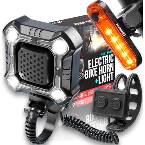 [New 2025] ZIREN 120-140dB High-Traffic Bike Horn & LED Light - Loudest Electric Horn w/Control Switch Rechargeable IPX4 Waterproof