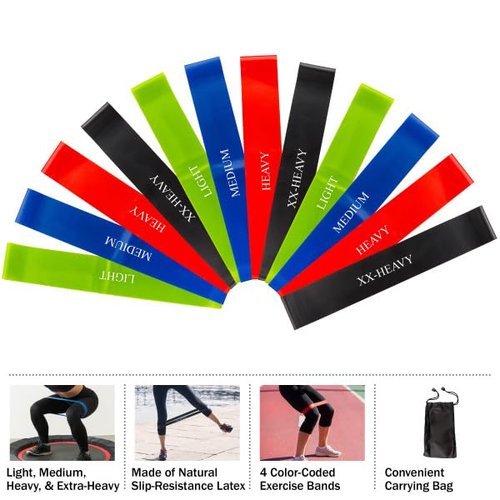 Resistance Bands for Working Out - Workout Band Loop 12-Pack - Exercise Bands with 4 Levels for Toning, Stretching or Physical Therapy by Home-Complete