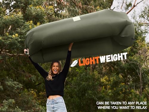 Inflatable Couch Air Lounger Chair - Olive Green Portable Camping & Beach Sofa