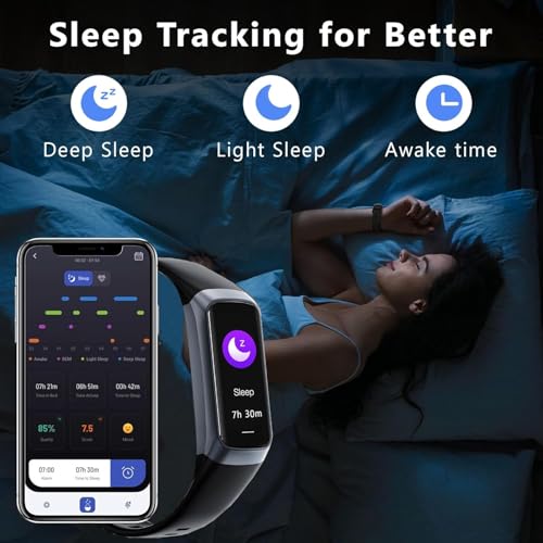 ZKSSGY Dark Black Fitness Tracker with 24/7 Heart Rate Blood Oxygen Sleep Monitor 1.1" AMOLED Touch Screen, IP68 Waterproof, Multiple Sports Modes