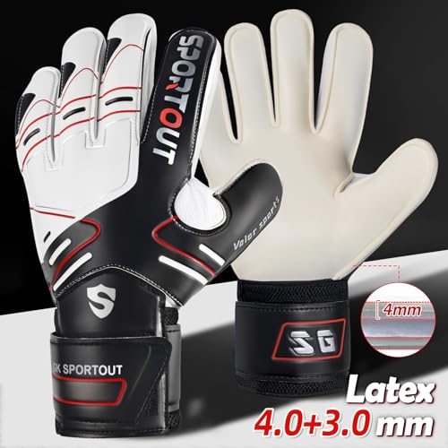 Sportout Youth & Adult Goalkeeper Gloves - Black, Strong Grip & Finger Protection
