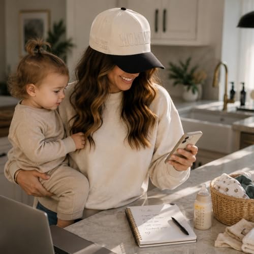 Women's Mommin Trucker Hat - White Vintage Ponytail Baseball Cap, Embroidered Adjustable Gift for Mom & Women