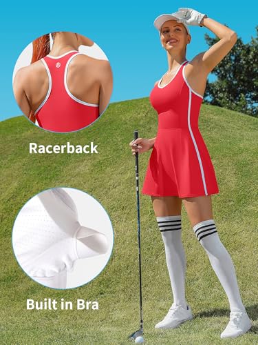 Women's Tennis Dress with Shorts Pockets Racerback Sports Outfit - Medium Red
