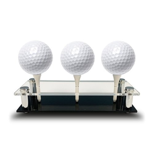 USA Company - Acrylic Golf Ball Display Stand | Holds 3 Golf Balls | Acrylic and Metal | 3 Golf Tees Included