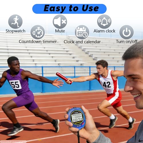 Blue Sports Stopwatch Timer with 10 Lap Memory - Digital Split & Countdown