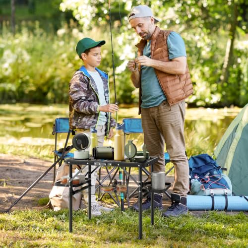 Titanker Small Folding Camping Grill Table with Black Mesh & Storage Net - Portable 2ft Picnic Table with Side Racks & Heatproof Mesh Top