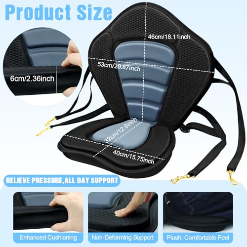 Kayak Seat Deluxe Padded Fishing Boat Seat with Backrest, Storage & Adjustable Straps - Set of 1