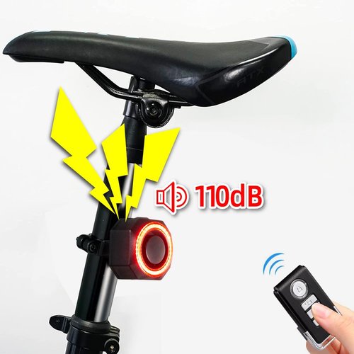 Bike Burglar Alarm with Tail Light, Anti Theft Vibration Triggered Sensing Siren Waterproof Smart Auto Brake Sensing Tail Lamp with Remote, USB Charger Rear Light
