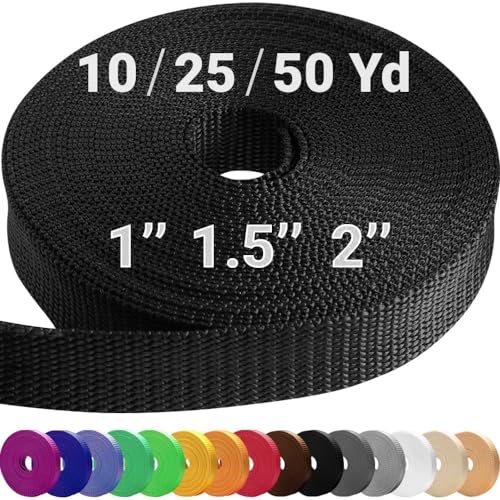 Black 2-Inch Webbing Strap 50 Yards Heavy Duty Polypropylene Outdoor Use
