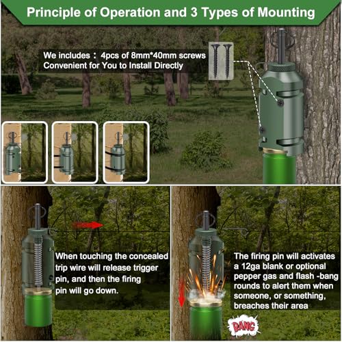 Perimeter Trip Alarm - 12 Gauge Camping Wire Alarm System with Screws - Dark Green (Variation 1)