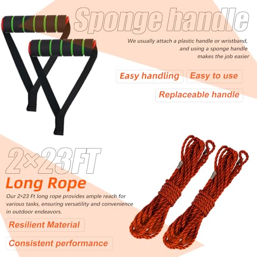 Upgrade 55 Inch Rope Saw for Tree Limbs with 70 Sharp Teeth & 46 Feet Ropes Kit