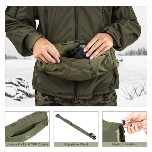 Green Hunting Hand Warmer Muff with Insulated Fleece and Adjustable Belt