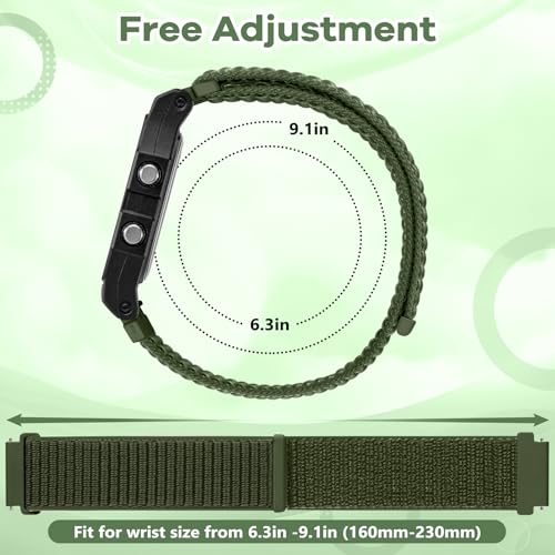 Nylon Watch Bands Compatible with Casio F-84/F-91W/F-94/A158/A168 F105/F108, Solo Loop Strap - Dark Black + Military Green