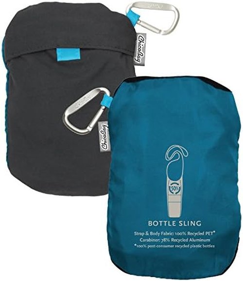 ChicoBag rePETe Water Bottle Sling w/Strap, Carabiner Clip, Built-In Pouch, & Convenient Pockets | Eco-Conscious | Perfect for Walks, Hikes, Outdoor Festivals | Aquamarine (Pack of 2)
