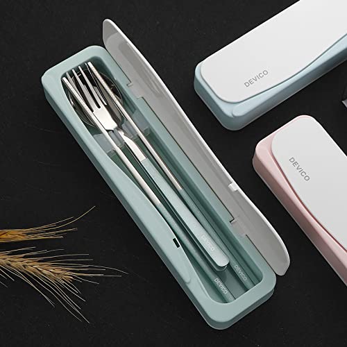 DEVICO Travel Utensils With Case, 18/8 Stainless Steel Camping Utensils, Reusable Portable Silverware Cutlery Set For Lunch Box, Include Fork Spoon Chopsticks