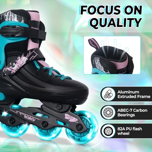 Adjustable Inline Skates for Kids & Adults with Light-Up Wheels - Teal Pink XL