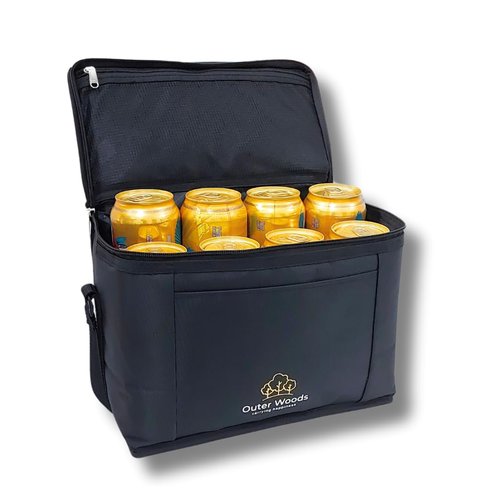 Outer Woods Insulated 8 Can Cooler Bag | Fits 8 x 500ml Beer Cans | Keep Drinks Cool for up to 10 Hours | Ideal for Carrying Beer, Soda, Juice, Milk and Water (Black)