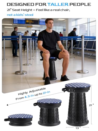 XXL Collapsible Stool with Cushion 21x13 Inches Portable Folding Seat for Adults 1000lbs - Variation of XXL Stool & Cushion & Bag