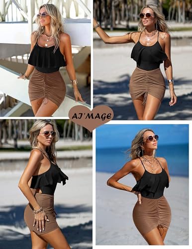 Women’s Mesh Bikini Cover Up Sarong Skirt for Swimwear - Brown & Black, Medium