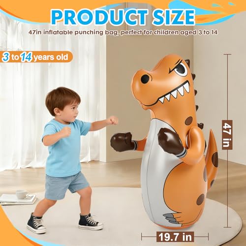 Inflatable Dinosaur Punching Bag for Kids - 47-Inch Bounce-Back Toy for Ages 3-14