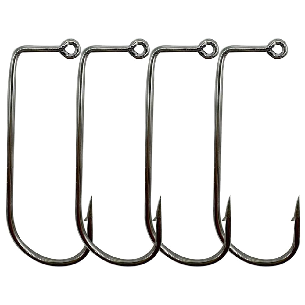 50pcs/100pcs Aberdeen 90 Degree Fishing Jig Hooks Long Shank Forged Barbarian Hooks High Carbon Steel Fishing Hooks for Freshwater & Saltwater Size: 6#-6/0# (6#-100pcs)