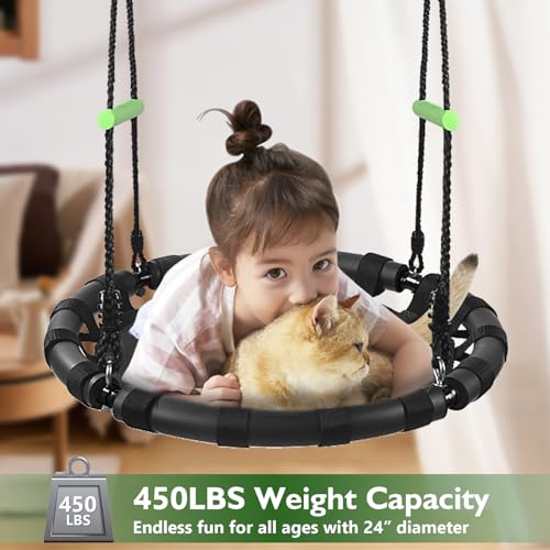 24 Inch Diameter Round Saucer Swing with Steel Frame - Black