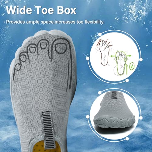 Water Shoes Women Men Quick-Dry Aqua Yoga Swim Pool Beach Shoes Grey 12.5 Women / 11.5 Men