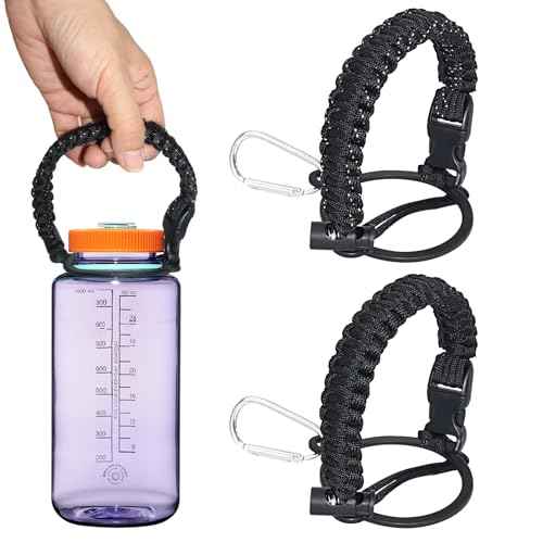Strap Compatible with Nalgene Water Bottles 32oz 48oz 20oz 16oz Wide Mouth,Durable and Easy-Carry Cap Strap Compatible with Nalgene Accessories,2PCS,Black