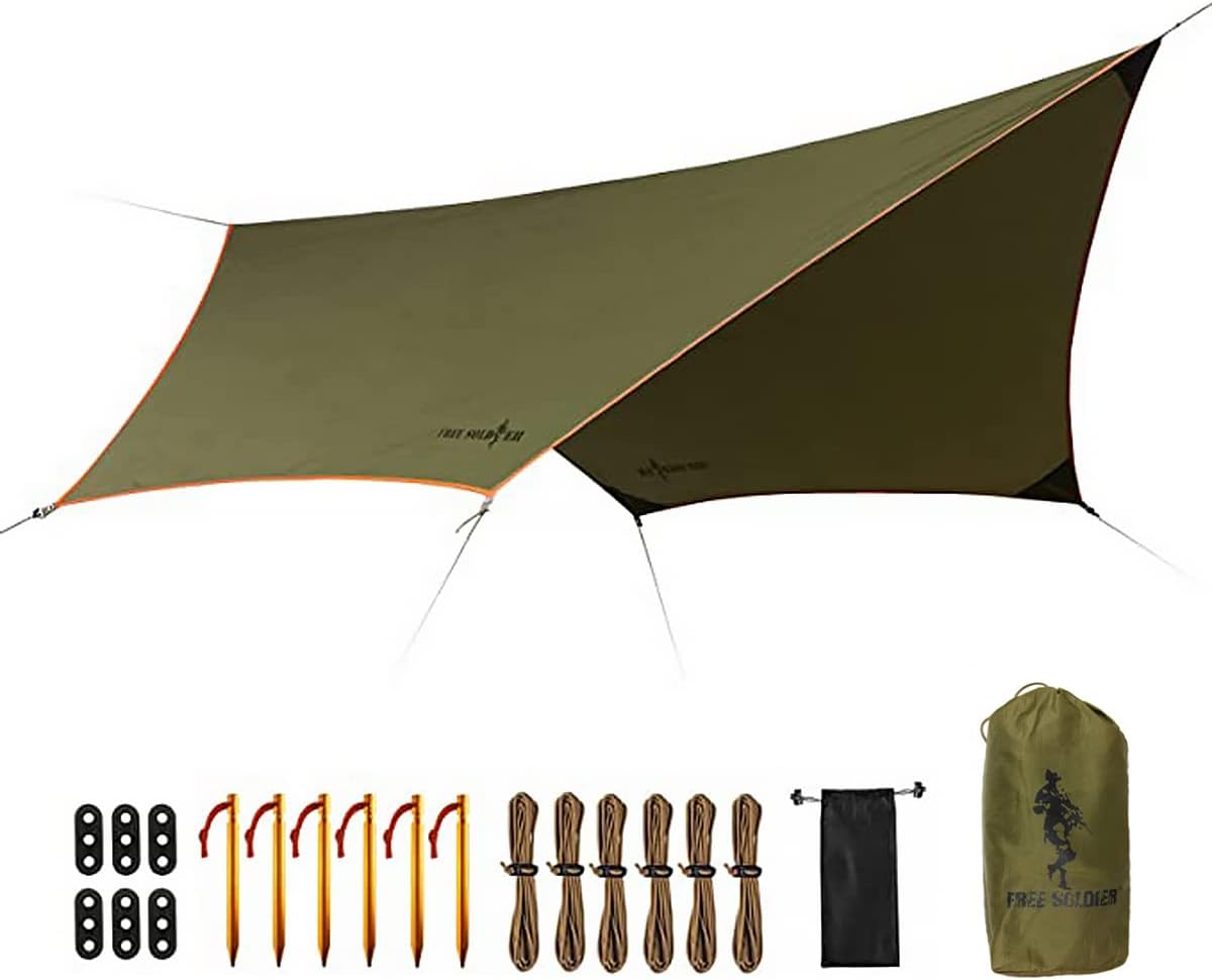 FREE SOLDIER Waterproof Portable Tarp Multifunctional Outdoor Camping Traveling Awning Backpacking Tarp Shelter Rain (Brown 10×10.5ft)