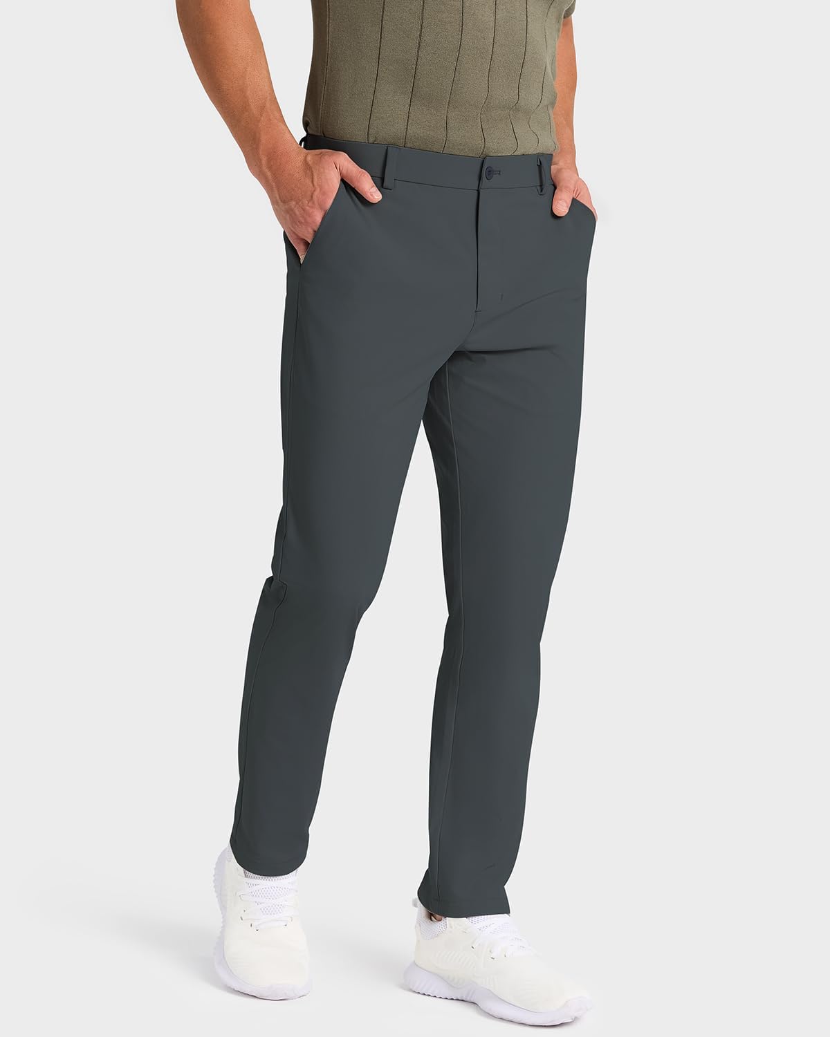 SNOWTEN Mens Work Pants, Business Casual Pants for Men, Stretch Golf Pants 30" Quick Dry Lightweight with Pockets Darkgrey 33w × 30L