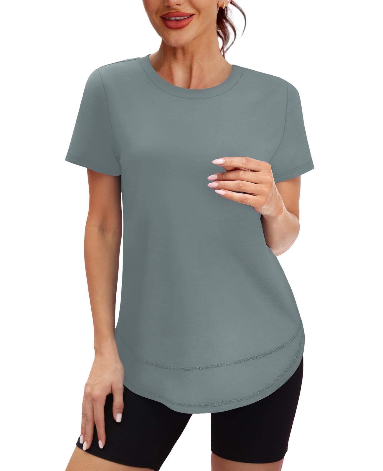 Short Sleeve Shirts for Women Workout Pilates Outfits Tennis Summer Tops 2026 Beach Vacation Clothes Blue M
