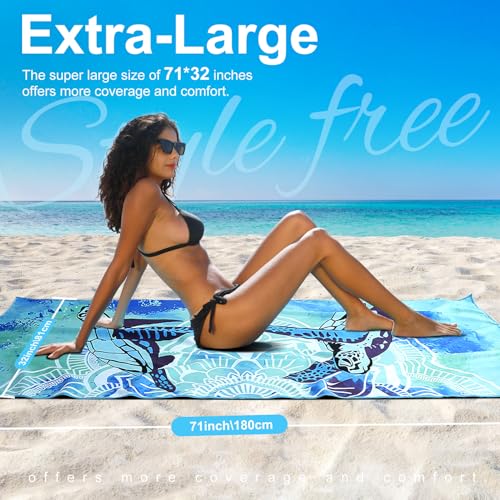 Genovega Microfiber Lightweight Thin Beach Towel Compact Oversized Quick Dry Sandproof Towels Sand Free Swim Camping Pool Clearance Travel Essentials Accessories Vacation Women Men Adults Blue Turtle