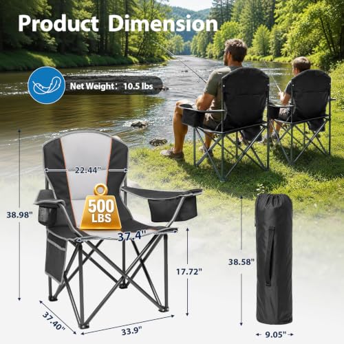 Oversized Camping Chair 2 Pack Heavy Duty Folding Lawn Chairs 500LBS Support