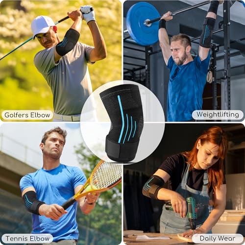 Blue Tennis Elbow Brace Support Sleeve for Tendonitis & Pain Relief - Size L