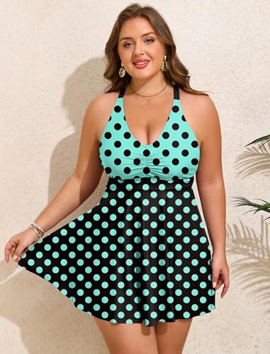 Plus Size Tankini Swimsuit for Women 2026 Polka Dots Hide Belly Bathing Suit - 18 Plus
