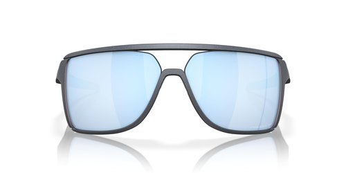Oakley Men's OO9147 Castel Rectangular Sunglasses, Blue Steel/Prizm Deep Water Polarized, 63 mm