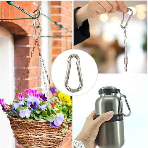 Premium Stainless Steel Spring Snap Carabiner Hooks - 304 Steel Clips, 6-Pack