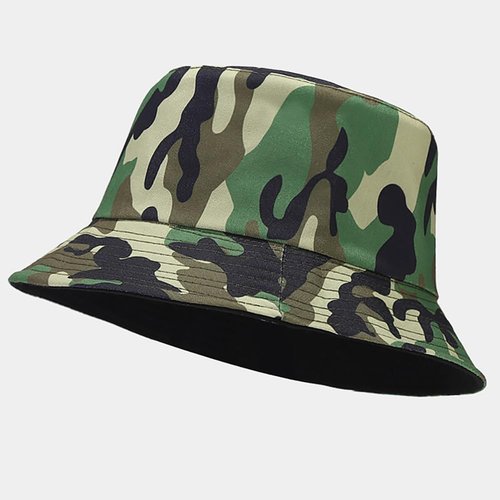 Camouflage Green Bucket Hats Beach Sun Hat for Women Men Teens Outdoor Travel Reversible Fishing Hat