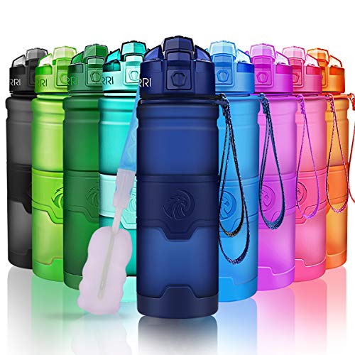 ZORRI Sports Water Bottle 17oz Dark Blue BPA-Free Leak-Proof Tritan with Filter