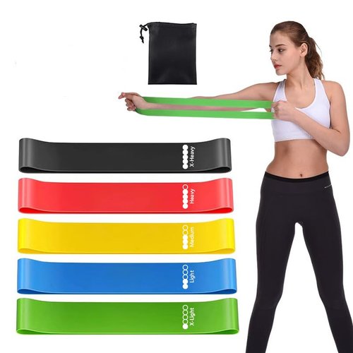 Colored Exercise Bands Marked with Resistance Indicator,Used for Yoga, Body Shaping, Pilates, Muscle Stretching,Comes with Storage Bag and Fitness Guide