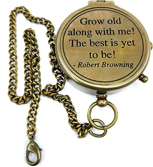 Grow Old Along with me Engraved Brass Compass on Chain Compass with Leather case Engraved, Valentine Gift, Birthday, Long Distance, Love, Sorry, Keepsakes, Old Memories, Love Momento