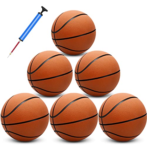 6 Pack 29.5 Inch Official Size Basketballs with Pump - Indoor & Outdoor Use